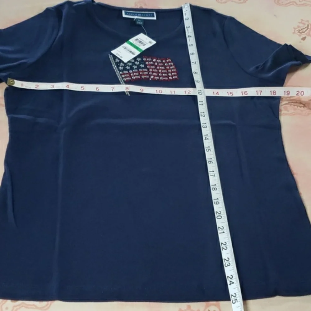 American Flag Tee 100% Cotton Americana 4th of July Rhinestone Patriotic (A) - Picture 6 of 9